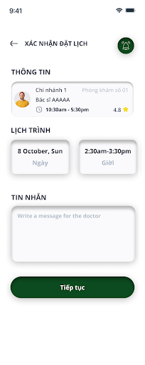 Các hình ảnh giao diện app theo từng bước đặt lịch thực tế