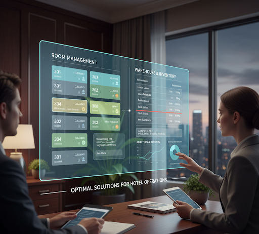 Giao diện phần mềm quản lý buồng phòng và kho trực quan