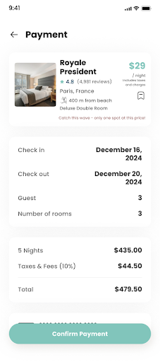 Convenient hotel booking via an online mobile app